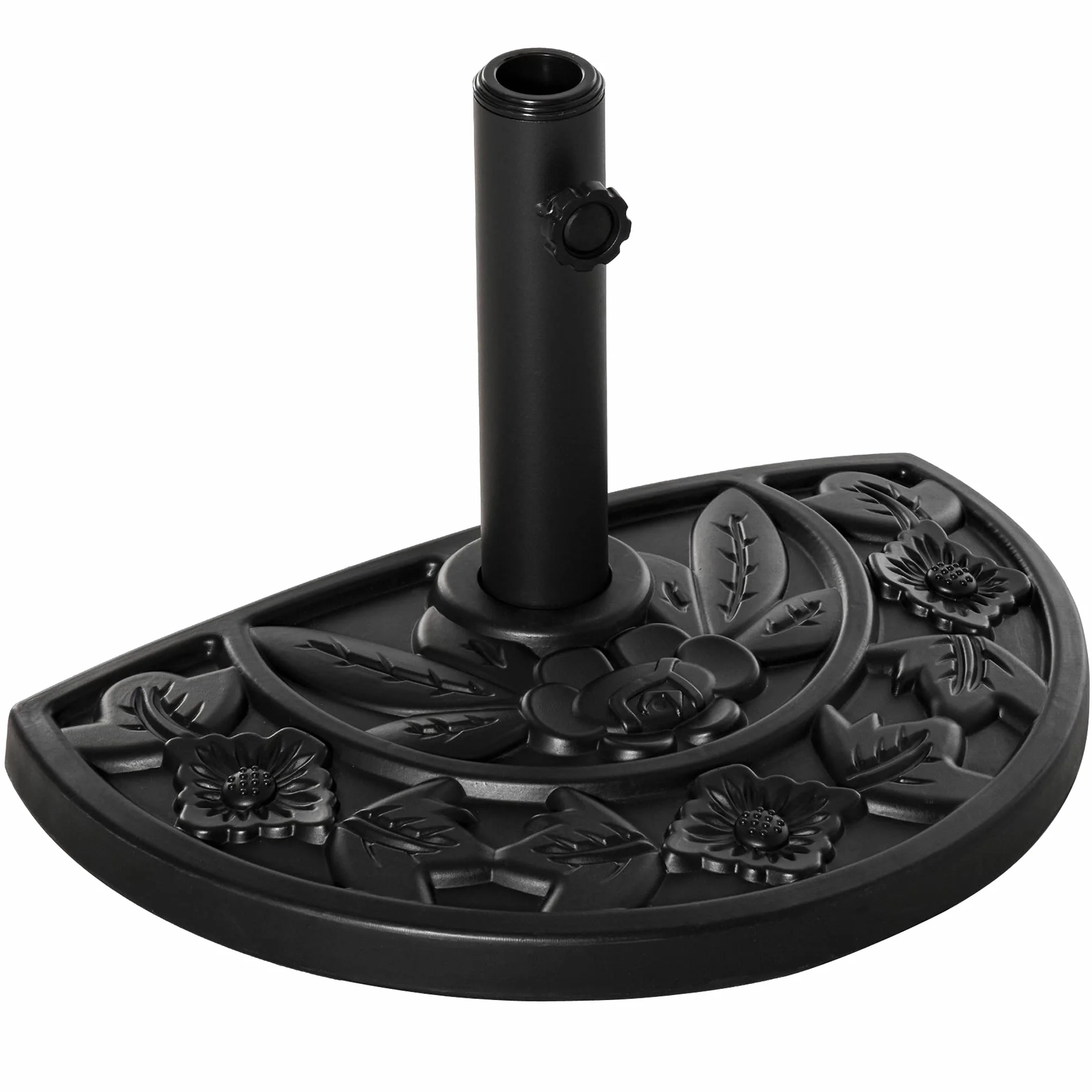 Outsunny Base per Ombrellone Semicircolare con Palo da 35/38/48 mm e Motivi Floreali, Basamento per Ombrellone in Cemento, HDPE e Metallo, Ø50x32x32 cm, Nero