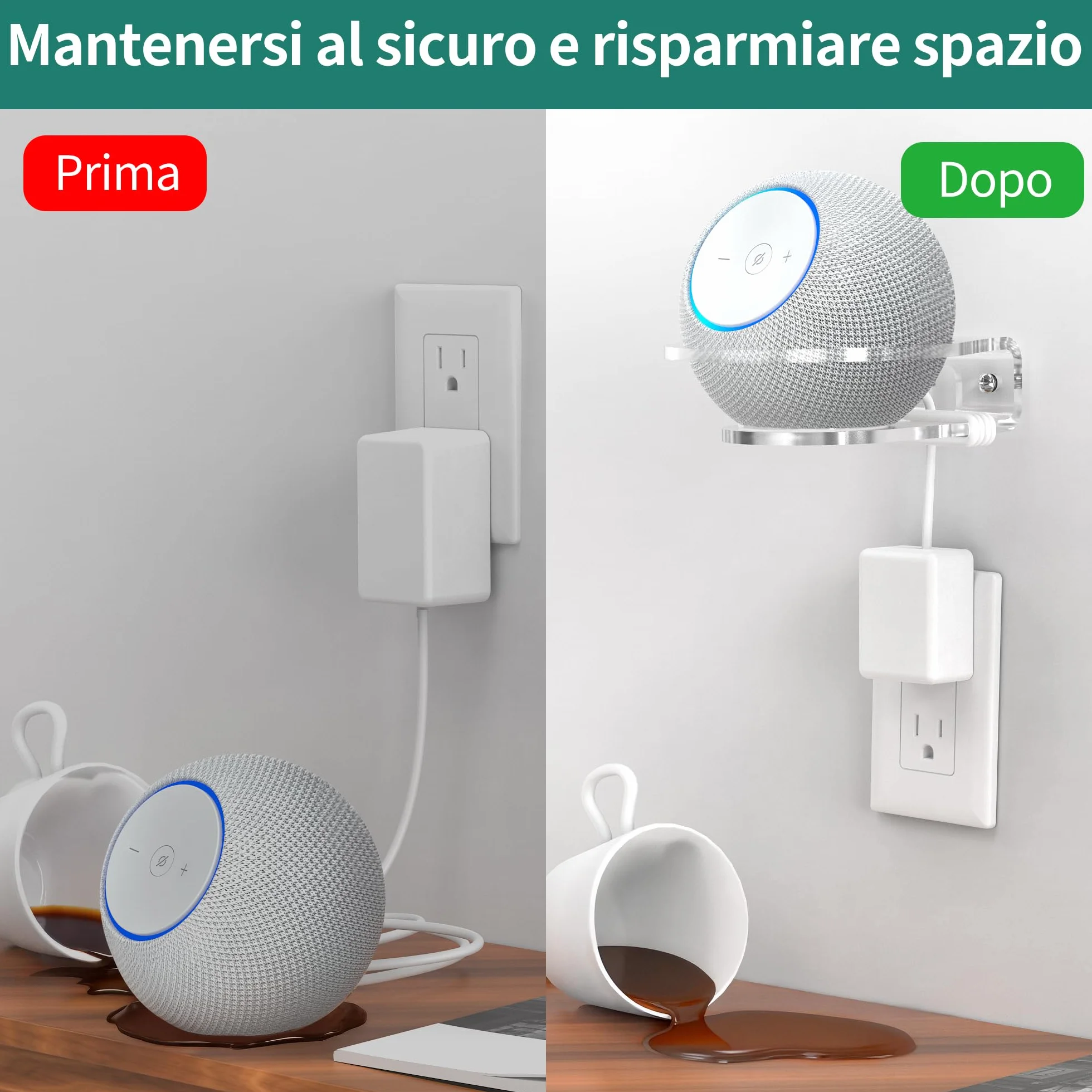 HomeMount Supporto da Parete per Dot 4ª/5ª Gen, Dot Max e HomePod Mini, Staffa Altoparlante in Acrilico Trasparente