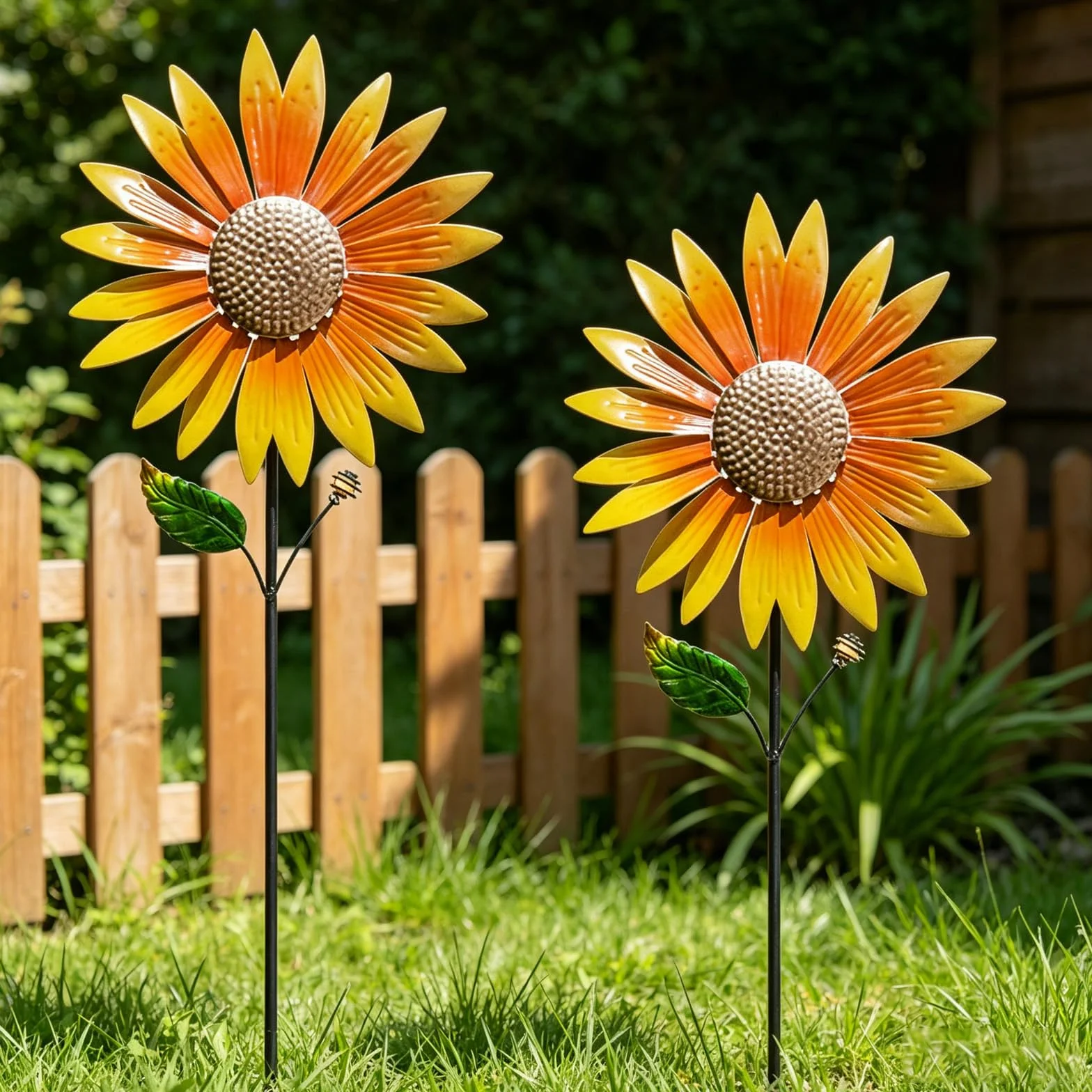 Ornamento da Giardino in Metallo Girasole,2 Pezzi Pali da Giardino a di Girasole,Girasoles a Vento in Metallo,Decorazione Giardinos,per Prato,Giardinos,Cortile Decorazione All'aperto