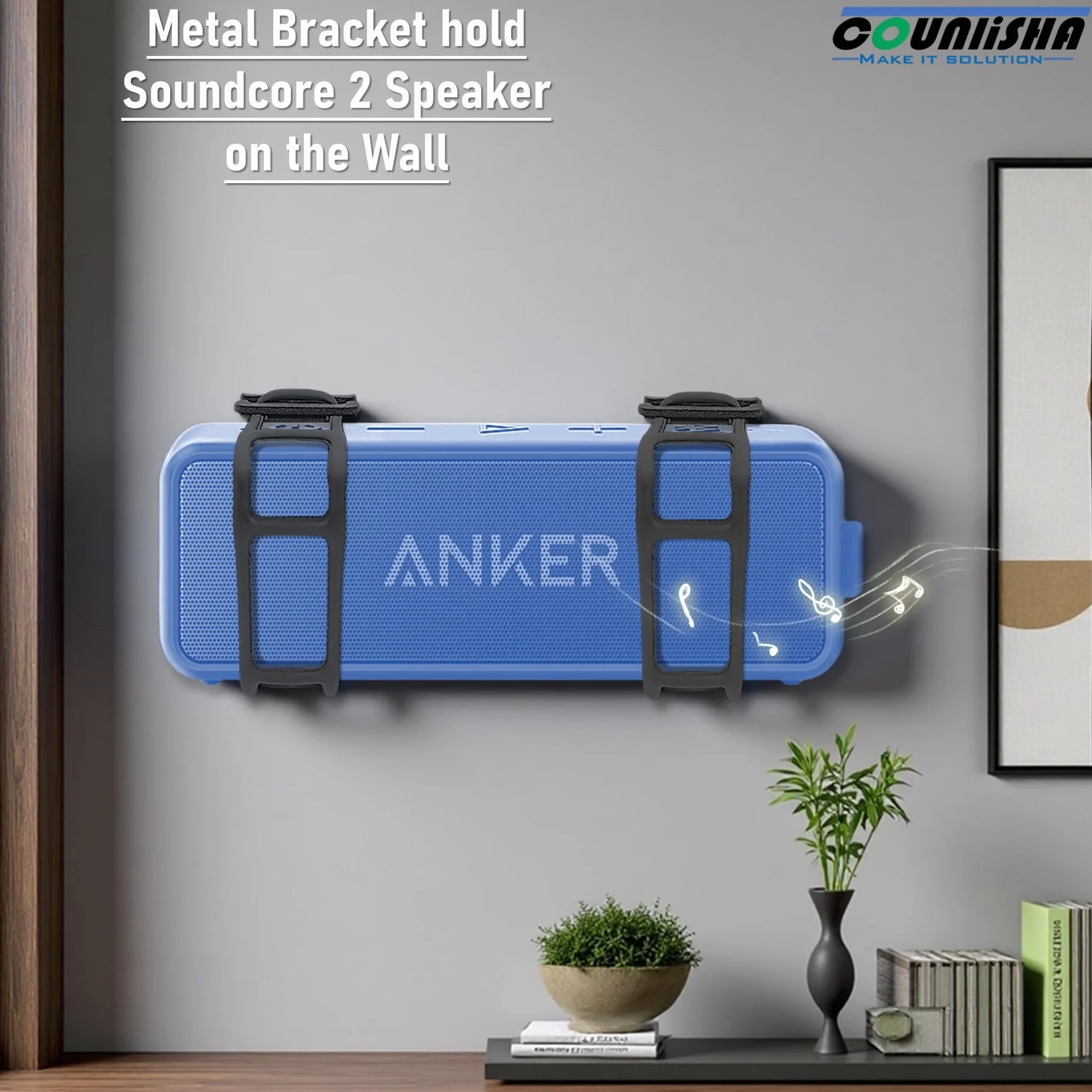 Anker Soundcore 2 Supporto da parete in metallo per altoparlante Bluetooth portatile con cinghie in silicone regolabili