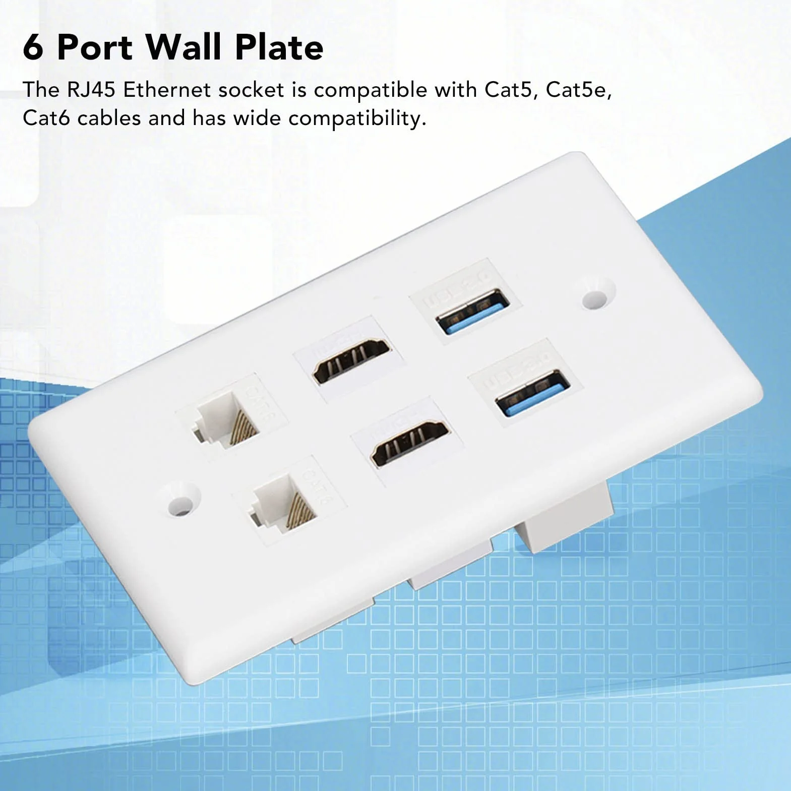 Piastra da Parete Ethernet Cat6 RJ45 6 Porte 2xHDMI 2xCat6 2xUSB 3.0