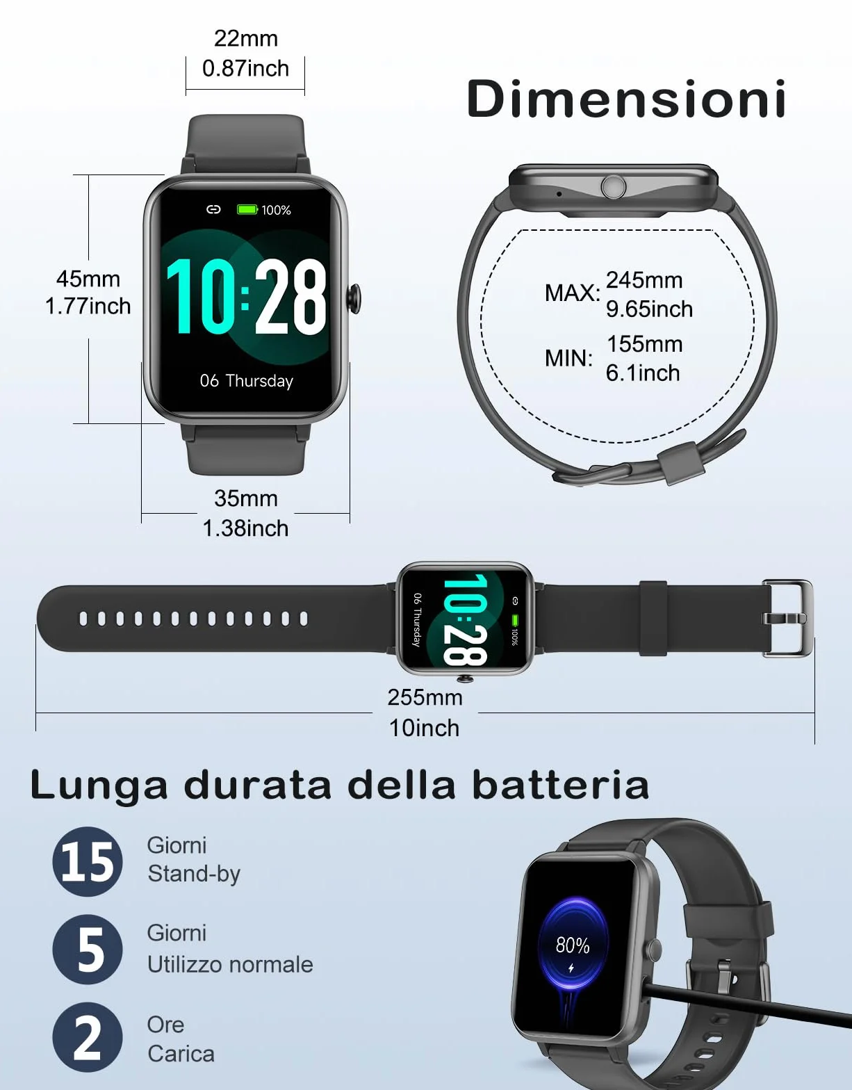 Smartwatch Uomo Donna Chiamate Bluetooth Orologio Fitness Cardiofrequenzimetro Saturimetro 100 Modalità Sportivo Nero