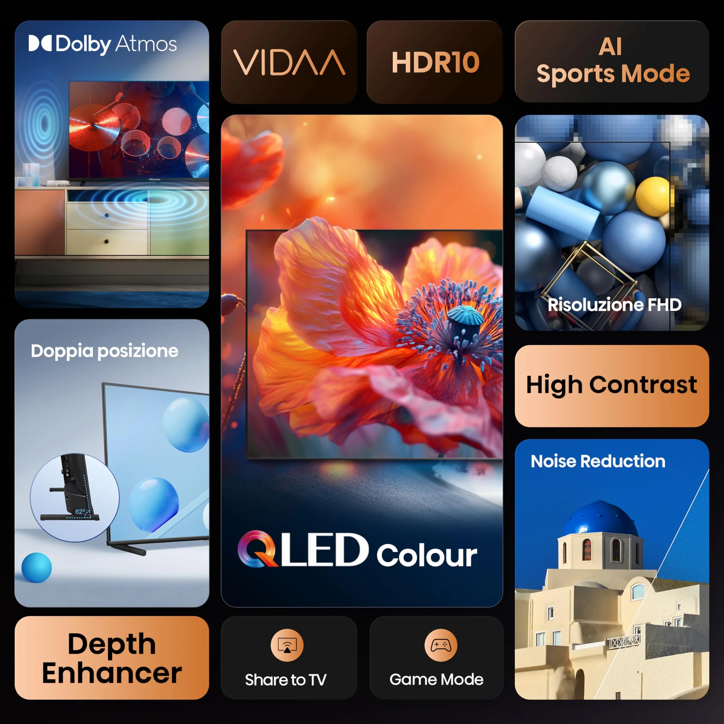 Hisense 40E53QT 40" QLED Full HD Smart TV VIDAA U8 HDR10 Dolby Atmos Game Mode DVB-T2/S2 HEVC 10