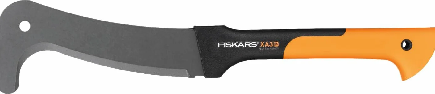 Fiskars Roncola, 50,5 cm, Rivestimento Antiaderente, Lama in Acciaio/Manico in Plastica Rinforzata con Fibra di Vetro, Con Fodera per Conservazione e Trasporto, Nero/Arancione, WoodXpert, XA3, 1003609