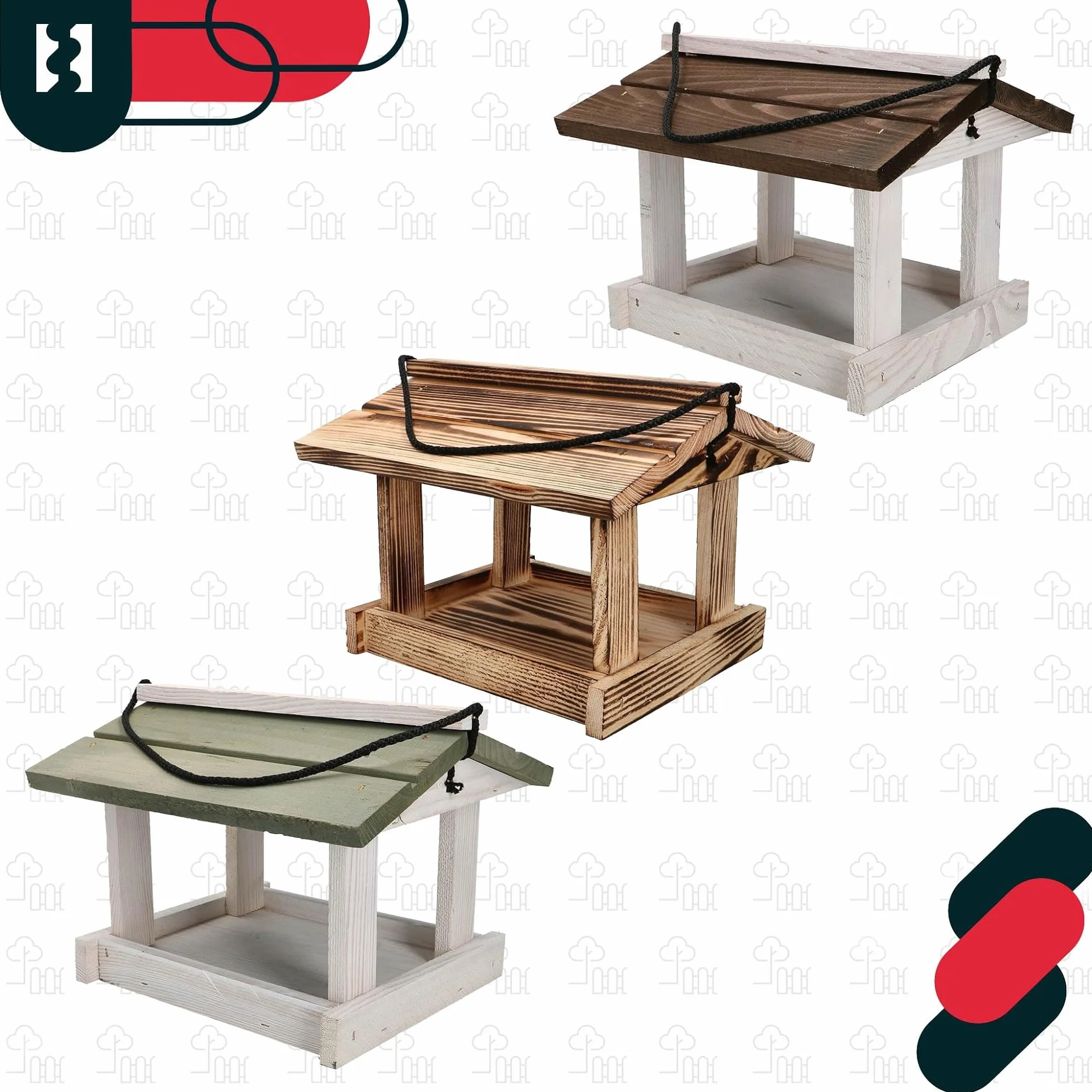 KOTARBAU Mangiatoia Uccelli da Esterno Legno 23.5x21x18 cm Bianco Grigio Casetta Uccellini Selvatici Decorazione Giardino