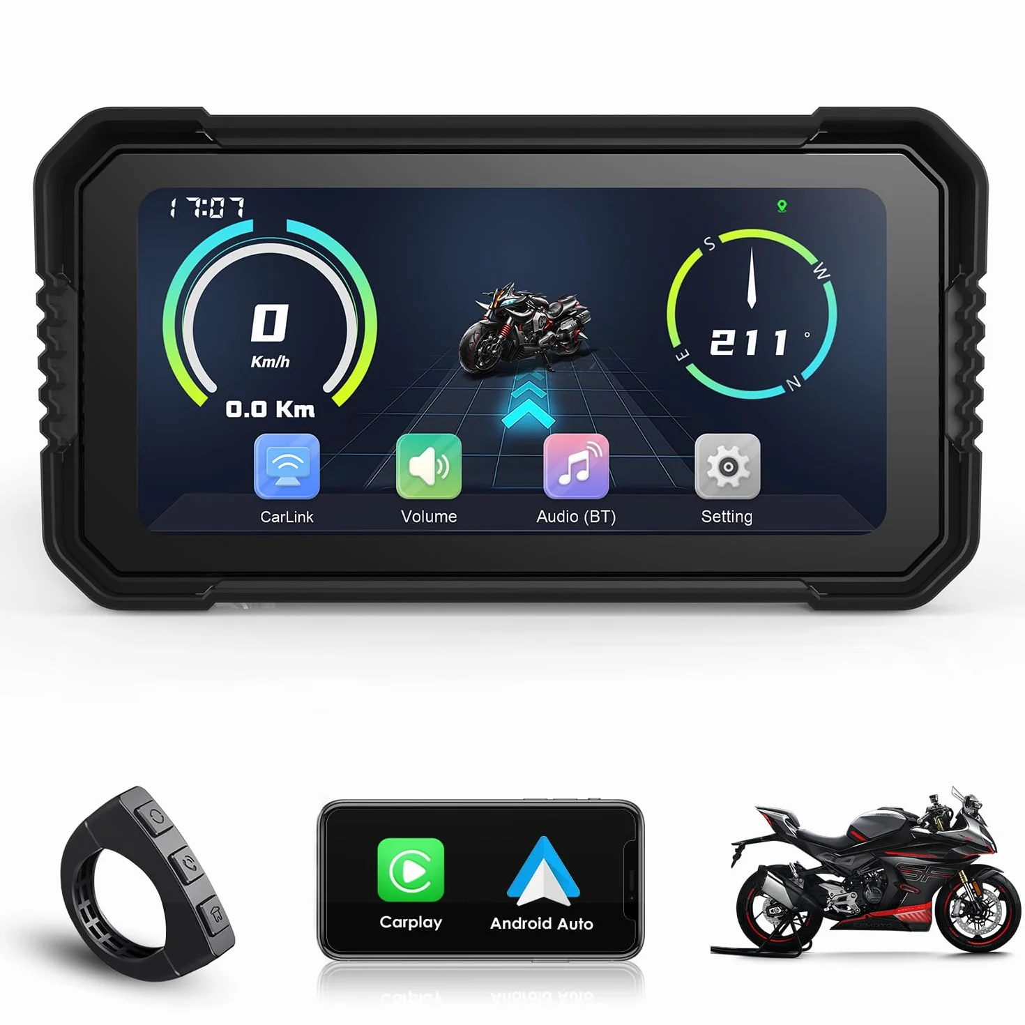 Wireless CarPlay Android Auto Schermo Moto 6,25 Pollici Touchscreen IP67 GPS Dual Bluetooth Telecomando