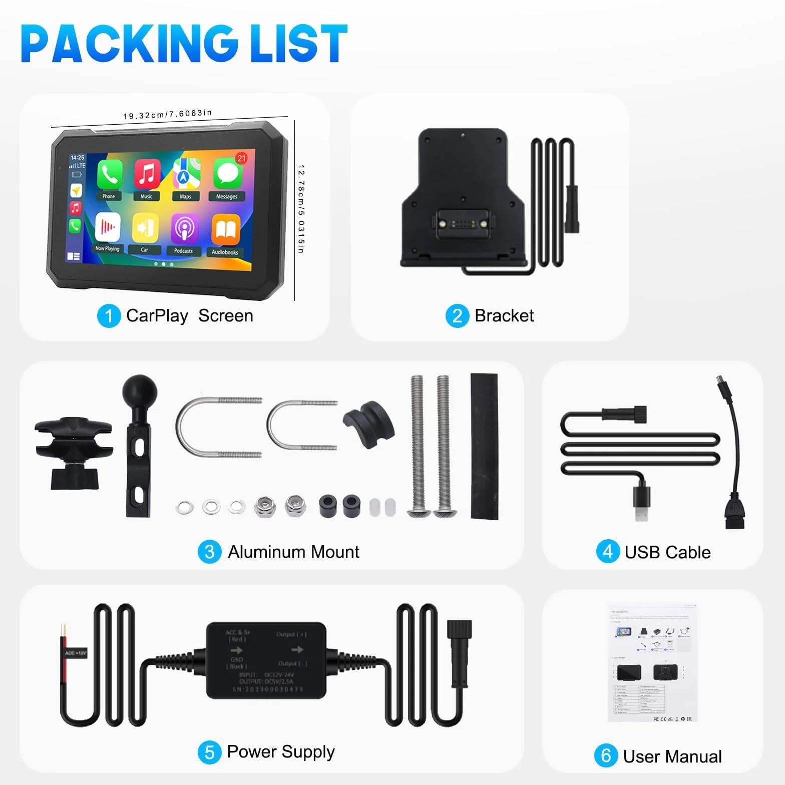 KAOLALI Senza Fili Schermo Carplay per Moto 7 Pollice IPS Touchscreen Portatile Impermeabile IPX7 Navigazione GPS