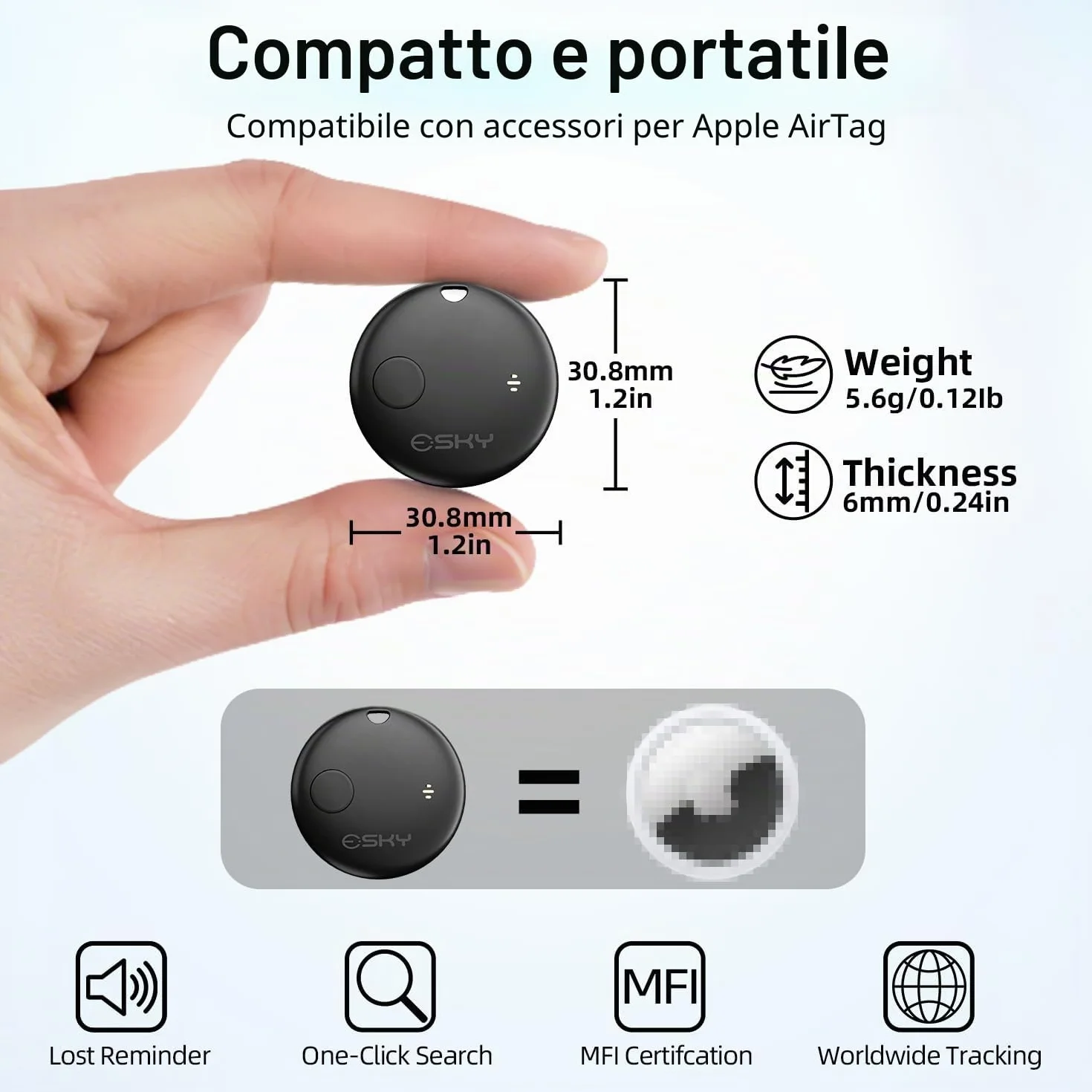Esky Smart Tracker Tag Air Tracker Tag Compatibile con Apple Dov'è Bluetooth Localizzatore Oggetti Impermeabile IP67 Batteria Sostituibile 4 Pezzi