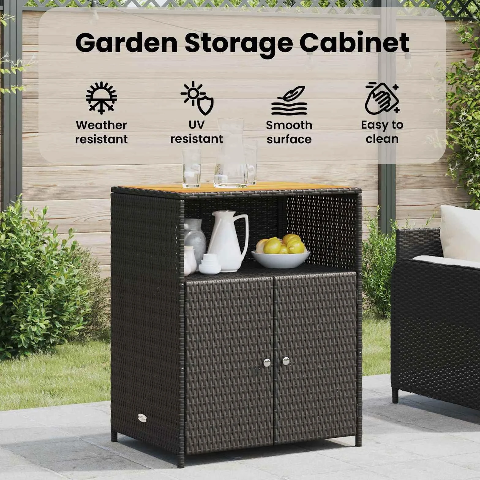 vidaXL Armadietto da Giardino Nero 70 x 50 x 87 cm Poliestere e Rattan Resistente per Esterni