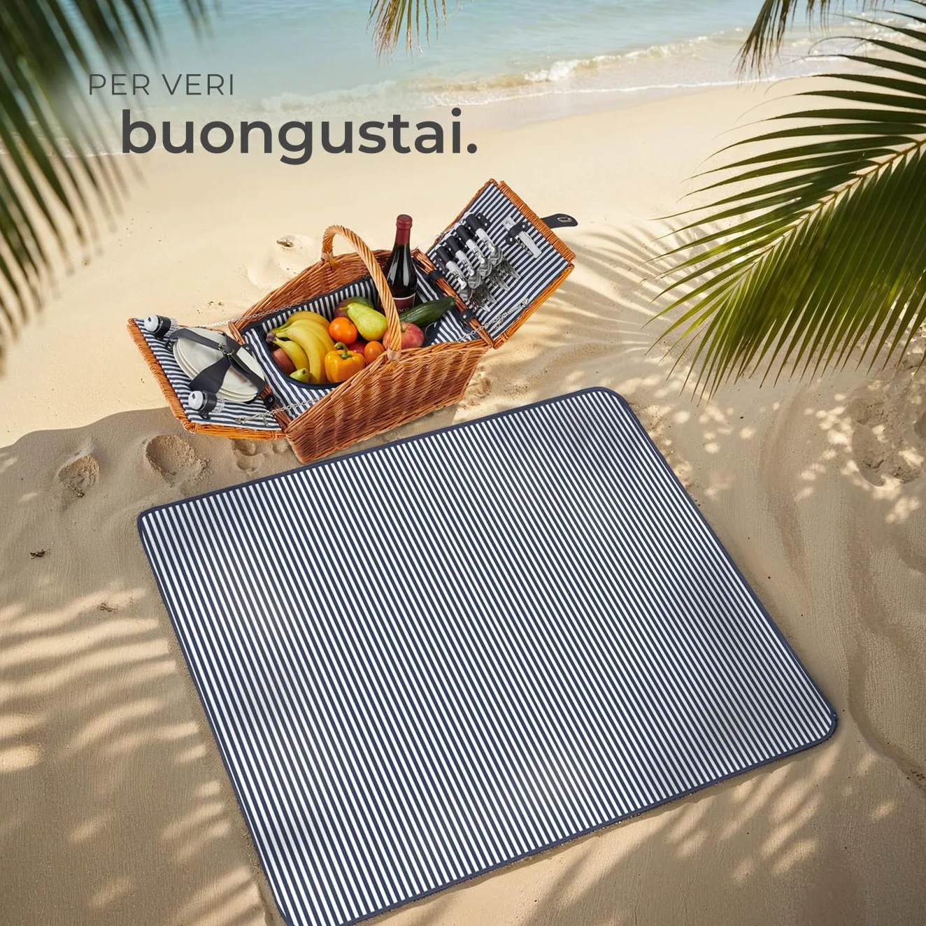 tectake®, cestino picnic 4 persone, cesto picnic vimini, coperta impermeabile, scomparto refrigerante, set picnic 23 pezzi, cestino termico picnic, camping accessori, camper, cesto picnic - Usedom