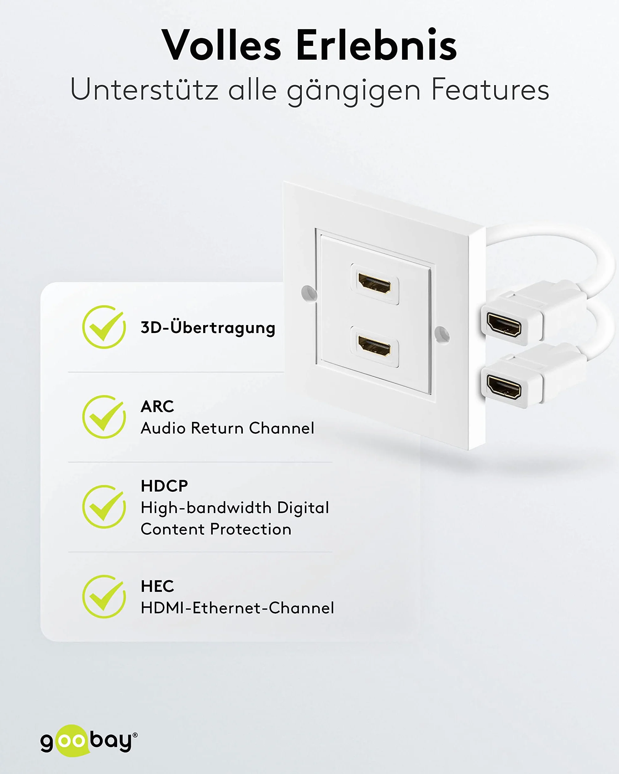 Goobay Presa HDMI da Parete, Dorato, Bianco