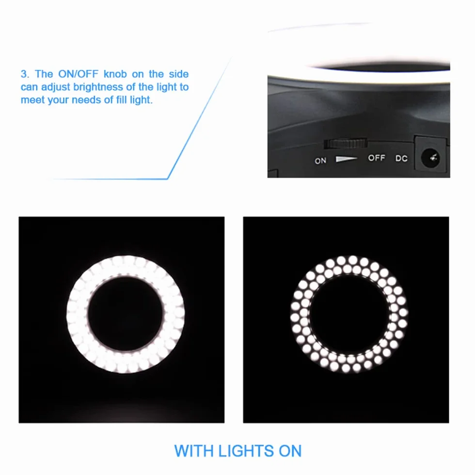 JJC Macro Ring Light LED 60 LEDs High Intensity Flash Diffuser for Canon Sony Nikon Olympus Fuji DSLR Lenses 49-67mm