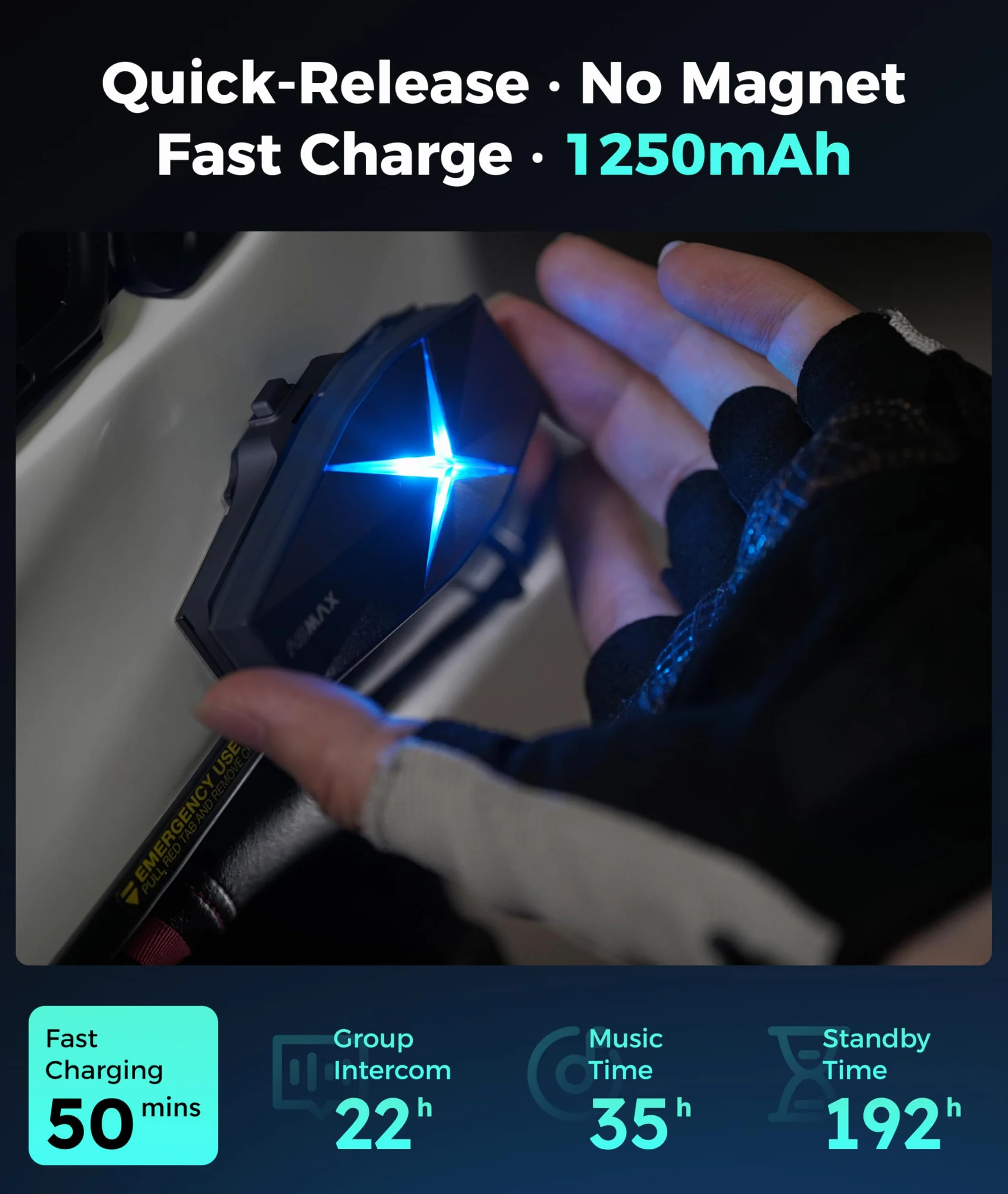 ASMAX F1S Interfono Moto Bluetooth 5.3 Mesh per 10 Piloti IP67 Antirumore