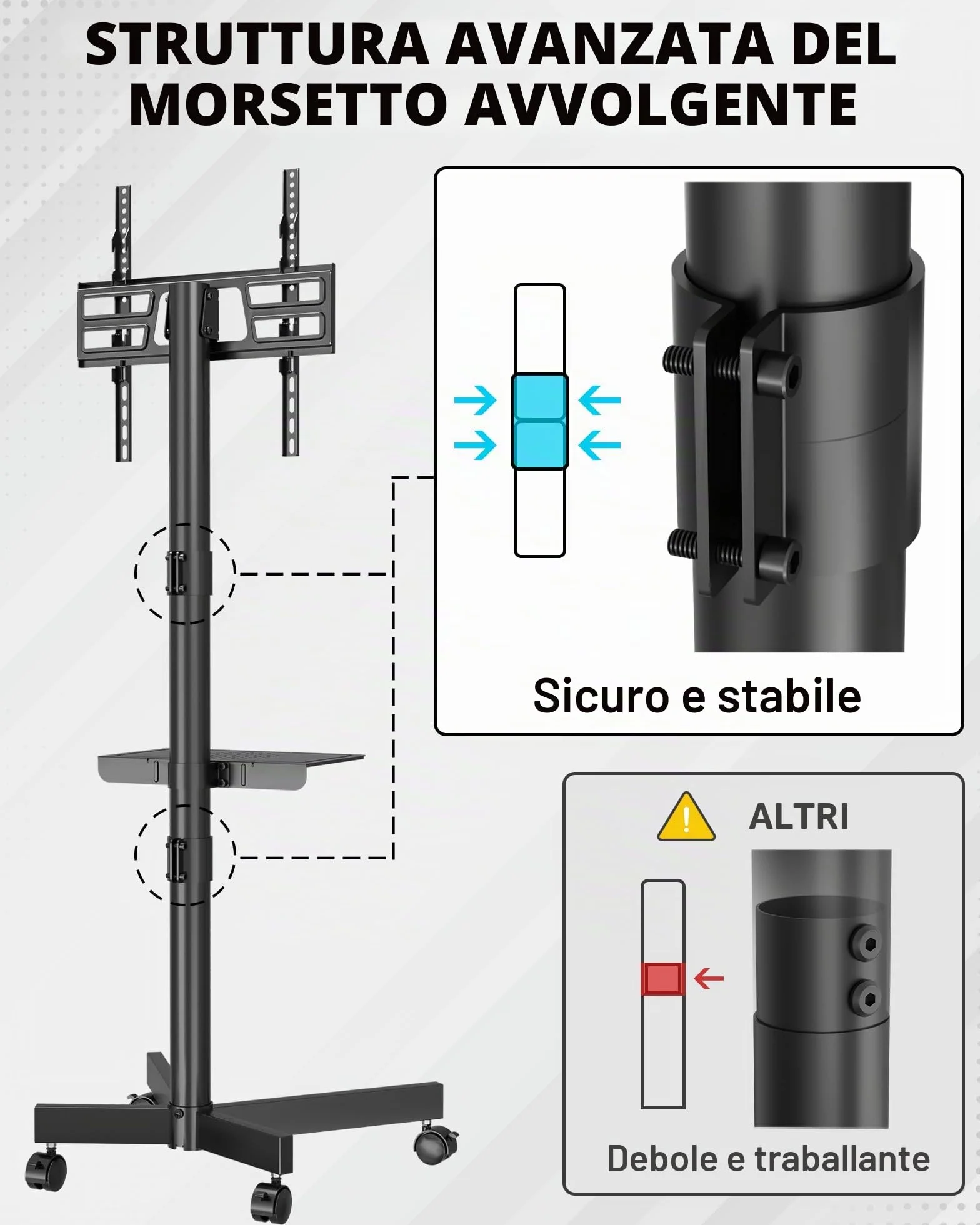 BONTEC Supporto TV da Pavimento, Carrello Inclinabile per TV da 23 a 60 Pollici, Fino a 40 kg, VESA 400x400 mm