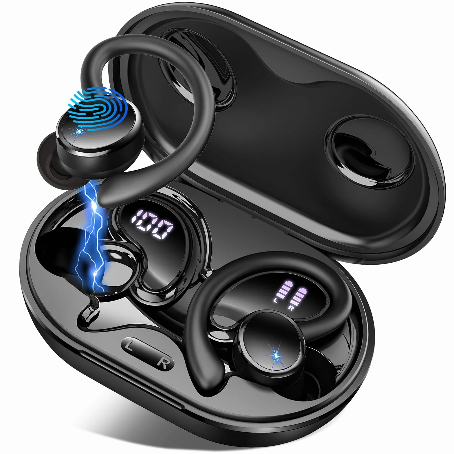 Cuffie Bluetooth 5.4 Sport 50 Ore Cancellazione Rumore ENC 4 HD Mics 6D Bass Stereo HiFi LED Display IP7 Impermeabile