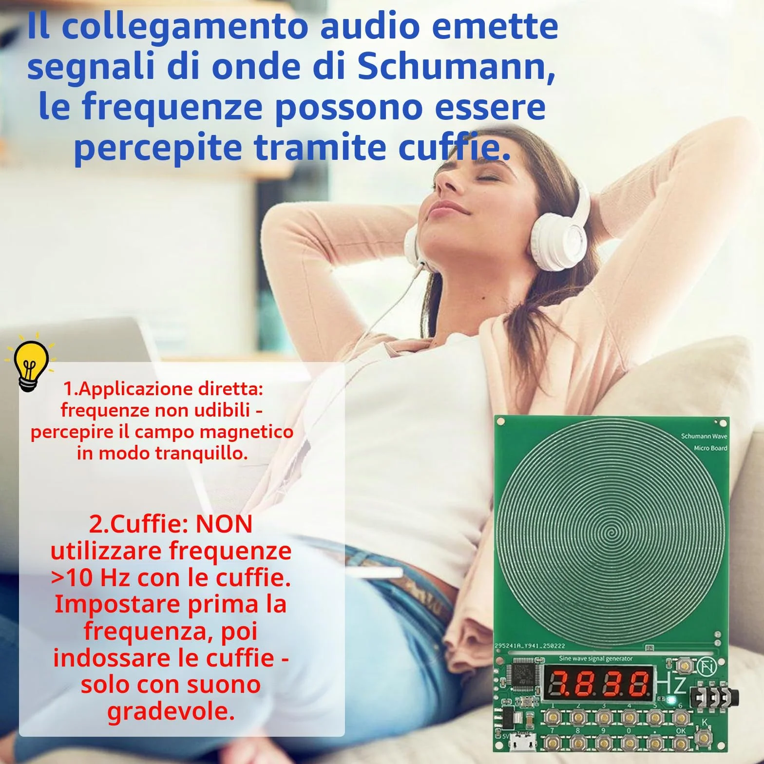 Schumann Generatore di frequenza 7,83 Hz, regolabile da 0,1 Hz a 100000 Hz con display, porta USB Schumann, generatore di risonanza naturale per armonia, portatile, per casa, Natale, ufficio