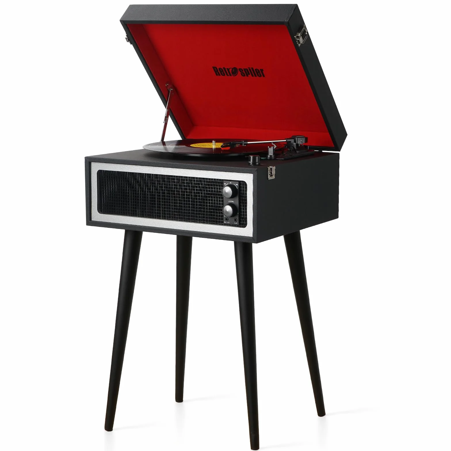 Giradischi Bluetooth 3 Velocità con Altoparlanti Integrati e Gambe Staccabili, Riproduzione USB, Nero