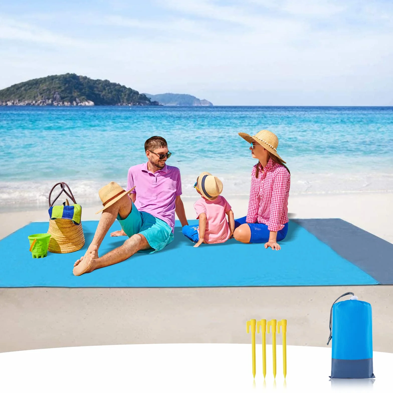 Sendowtek Coperta da Spiaggia Coperta Picnic Impermeabile 210 x 200 cm, Sottile 4 Angoli di Fissaggio Anti Sabbia Portatile Coperta da Picnic per Spiaggia Picnic Escursionismo Campeggio