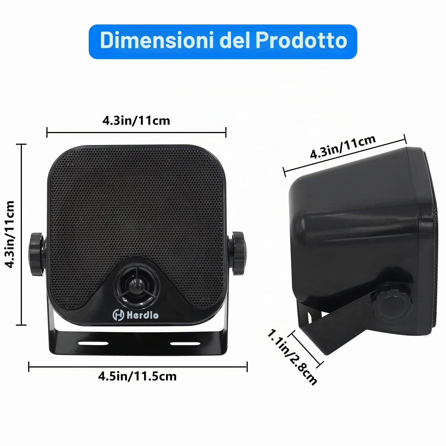 Herdio 100W 10.2cm Impermeabile Bluetooth Speaker Box per Marina Boat ATV UTV Nero