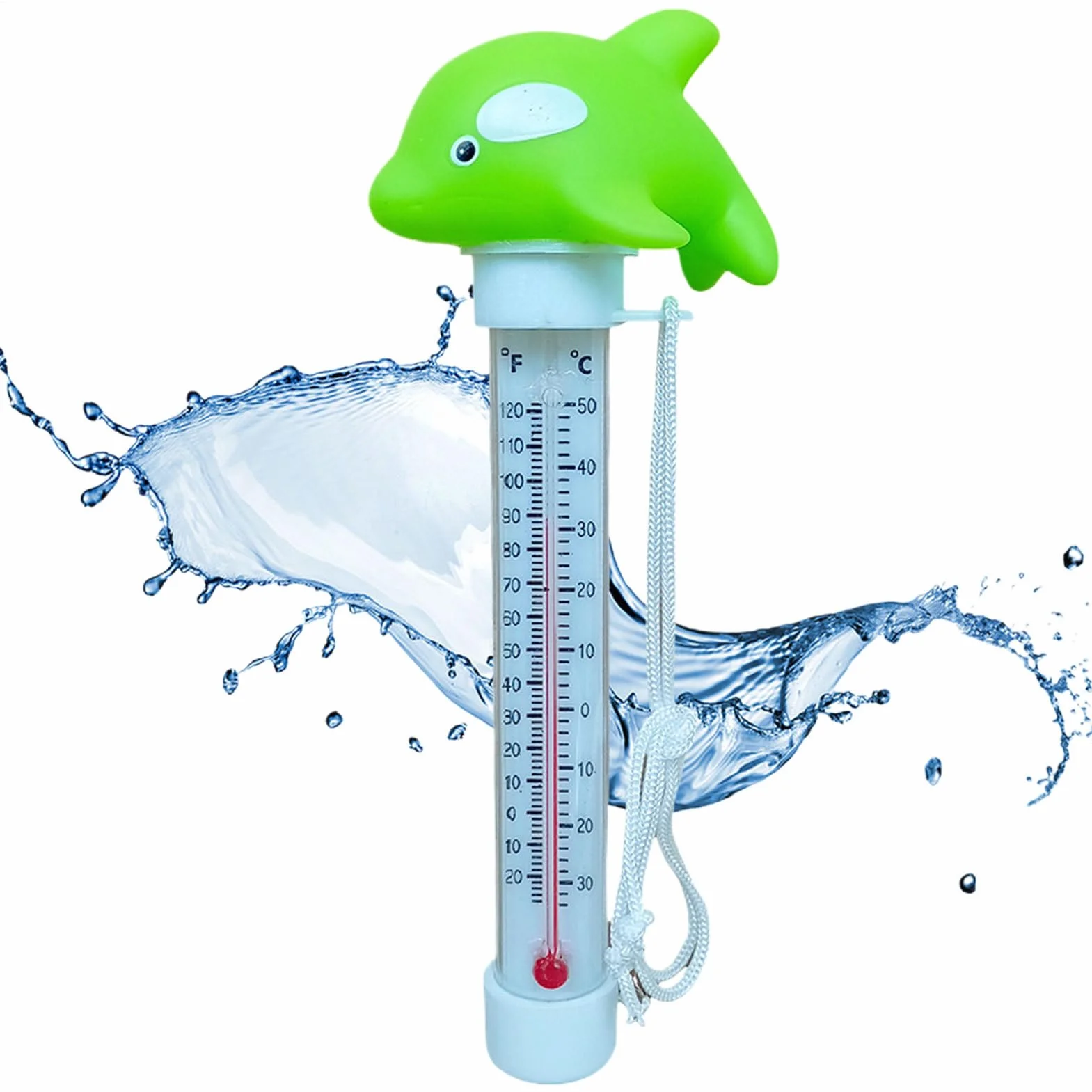 Termometro a piscina galleggiante, tester a temperatura galleggiante per piscina galleggiante animale, letture facili accurate, resistenti alla corda per piscine esterne e interni