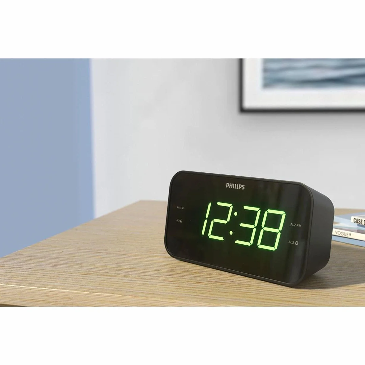 PHILIPS Sveglia Radio Digitale Doppio Allarme Sleep Timer Snooze Portatile Batteria Backup Nero Ampio Display