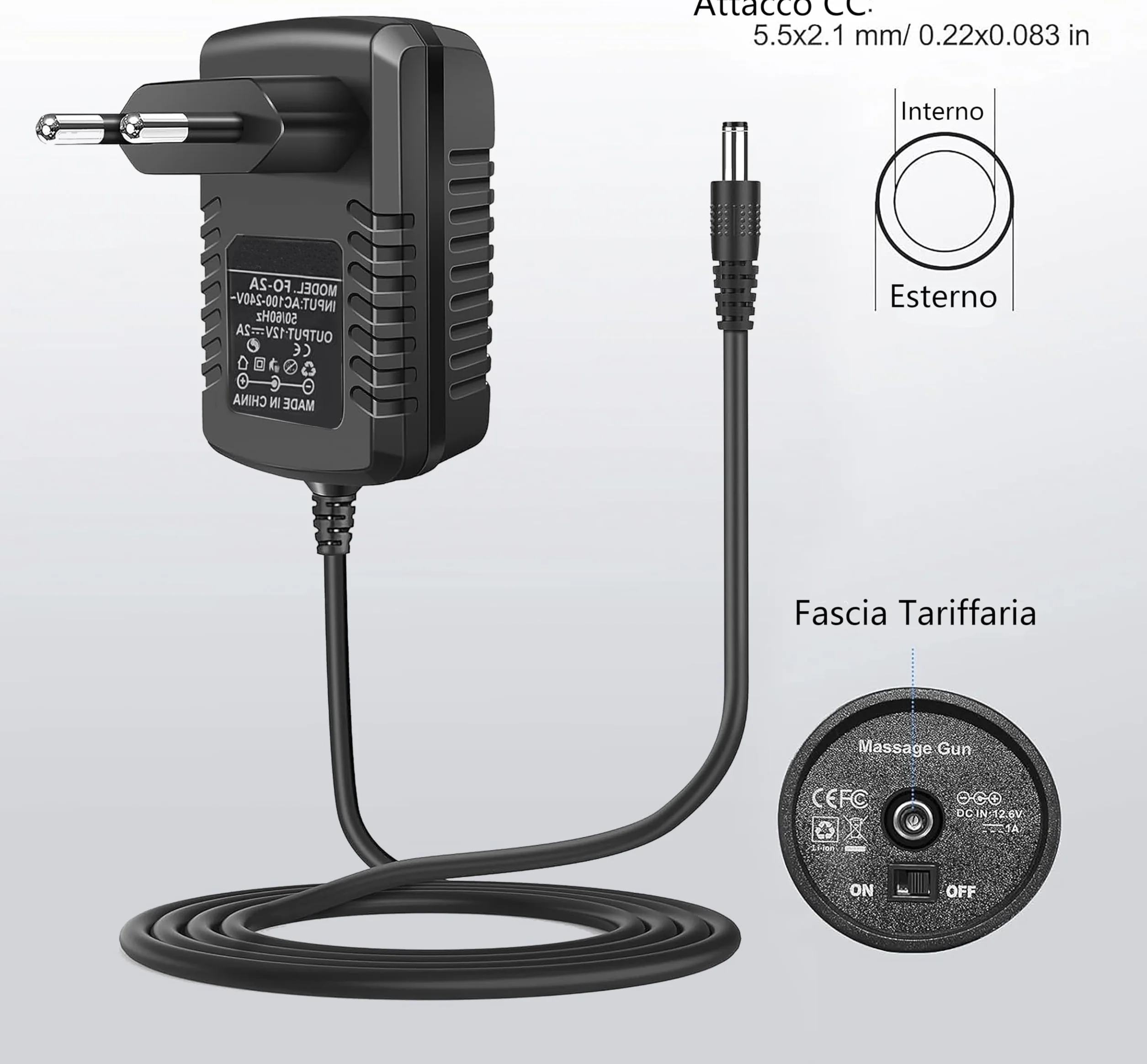 Alimentatore 12V 2A con Spina EU Adattatore AC/DC 100-240V a DC 12V Connettore 5.5x2.1mm Trasformatore Universale