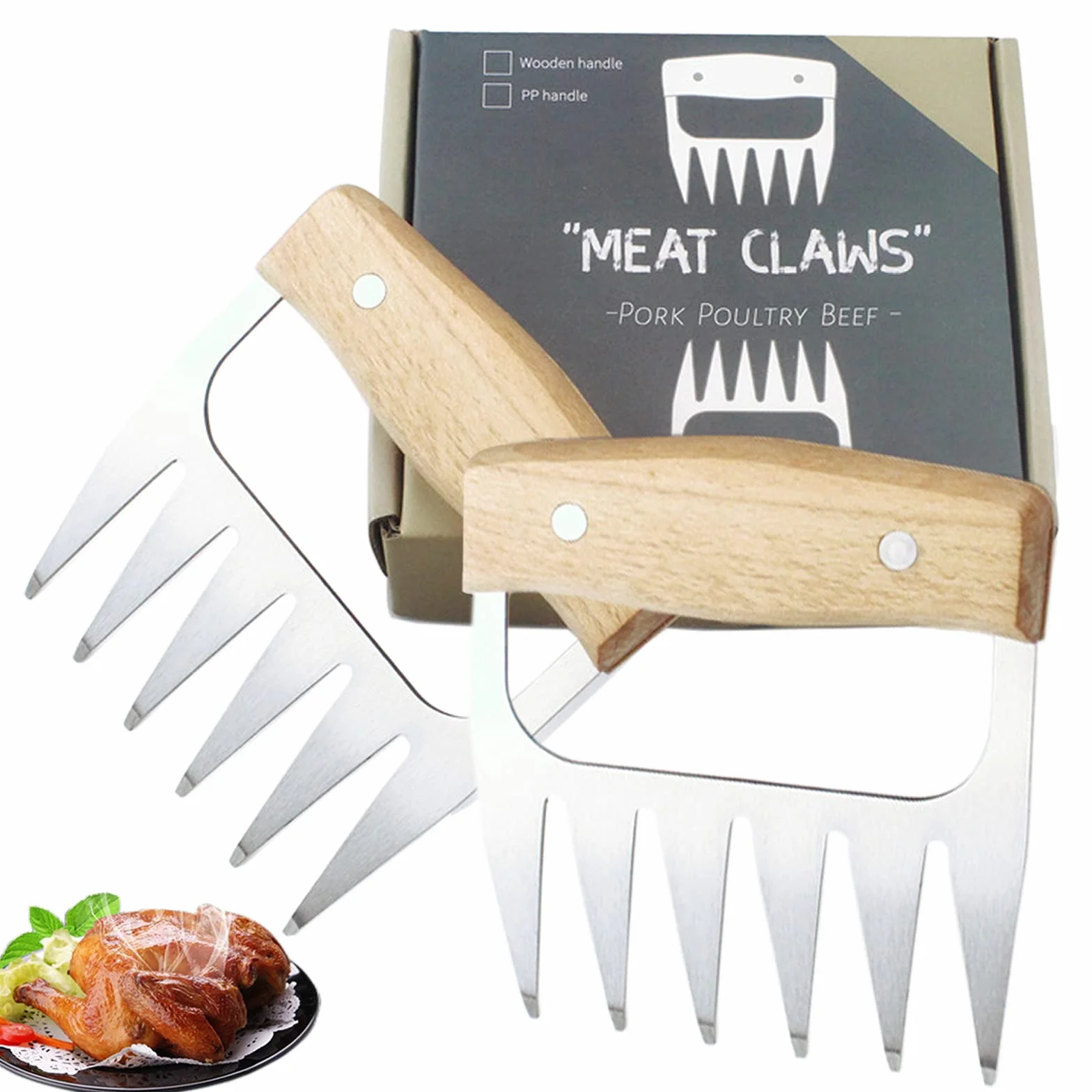 Artigli di Carne, Pulled Pork, Artigli Carne Barbecue, Manico in legno Orso Artiglio Separatore, Artigli d’Orso Forcella per Pulled Pork Manzo Pollo Maiale Tacchino Forchettone Utensili per Barbecue