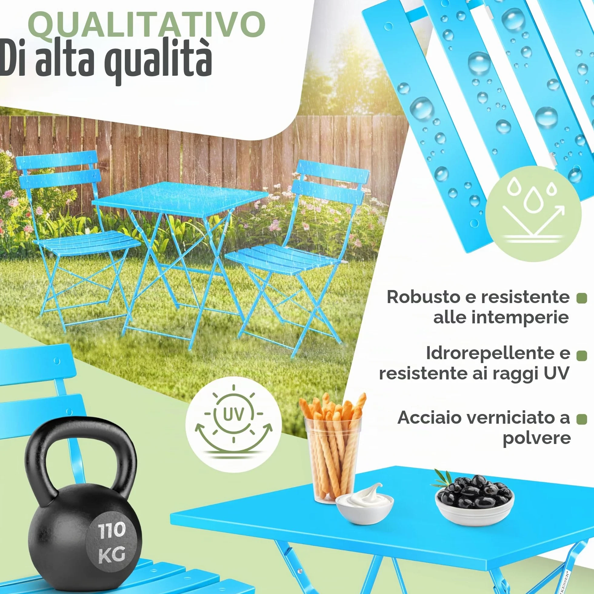 KESSER® Set di mobili da bistrot 3 pezzi con tavolo da bistrot e 2 sedie pieghevoli | Set di mobili da giardino per esterni, gruppo di sedute | Tavolo da giardino resistente ai raggi UV e agli agenti
