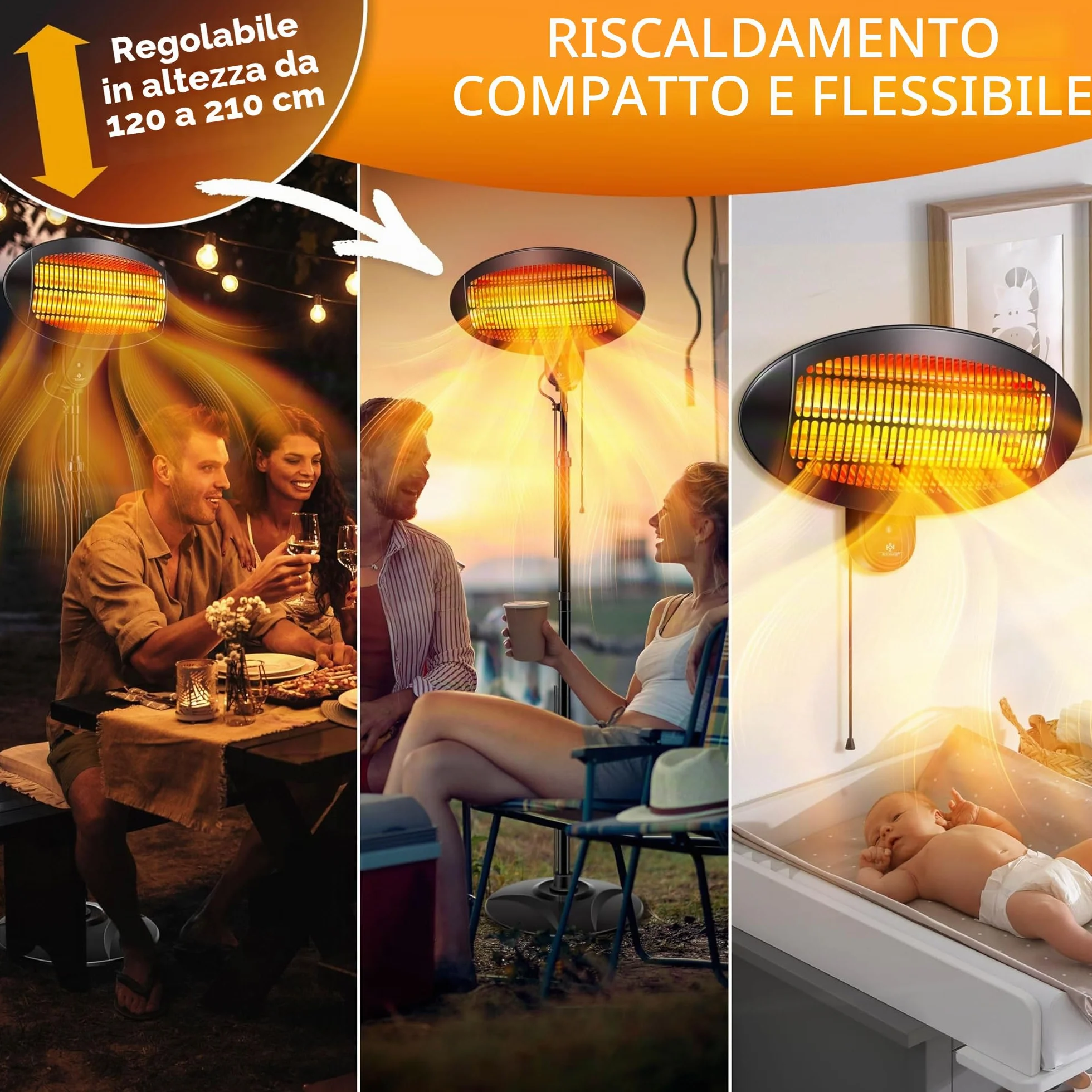 KESSER Riscaldamento radiante 2000 Watt infrarossi da terra regolabile in altezza
