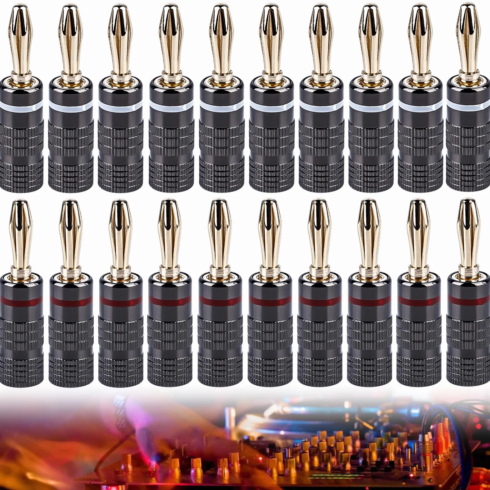 Connettori a Banana Placcato Oro 24k Vegena 20 Pezzi per Altoparlanti Cavo Audio (10 Rossi + 10 Neri)