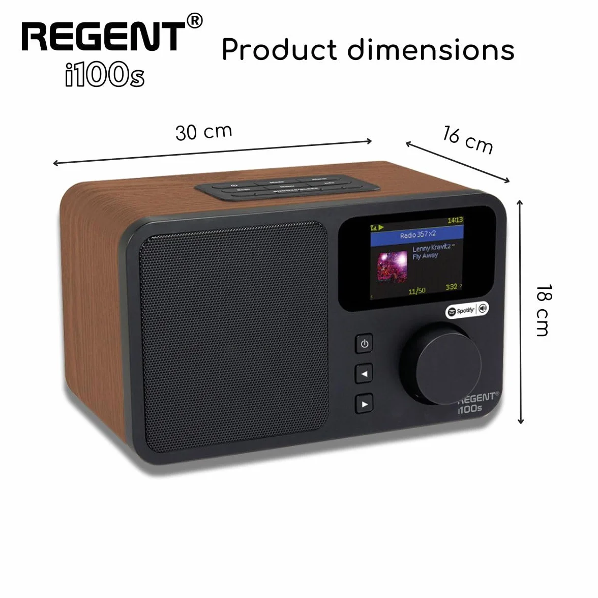 REGENT i100s Radio Internet z SPOTIFY Connect Wi-Fi Radio Cyfrowe Kuchenne z Bluetooth Budzik Snooze Timer Wyświetlacz LCD Kolorowy Drewno