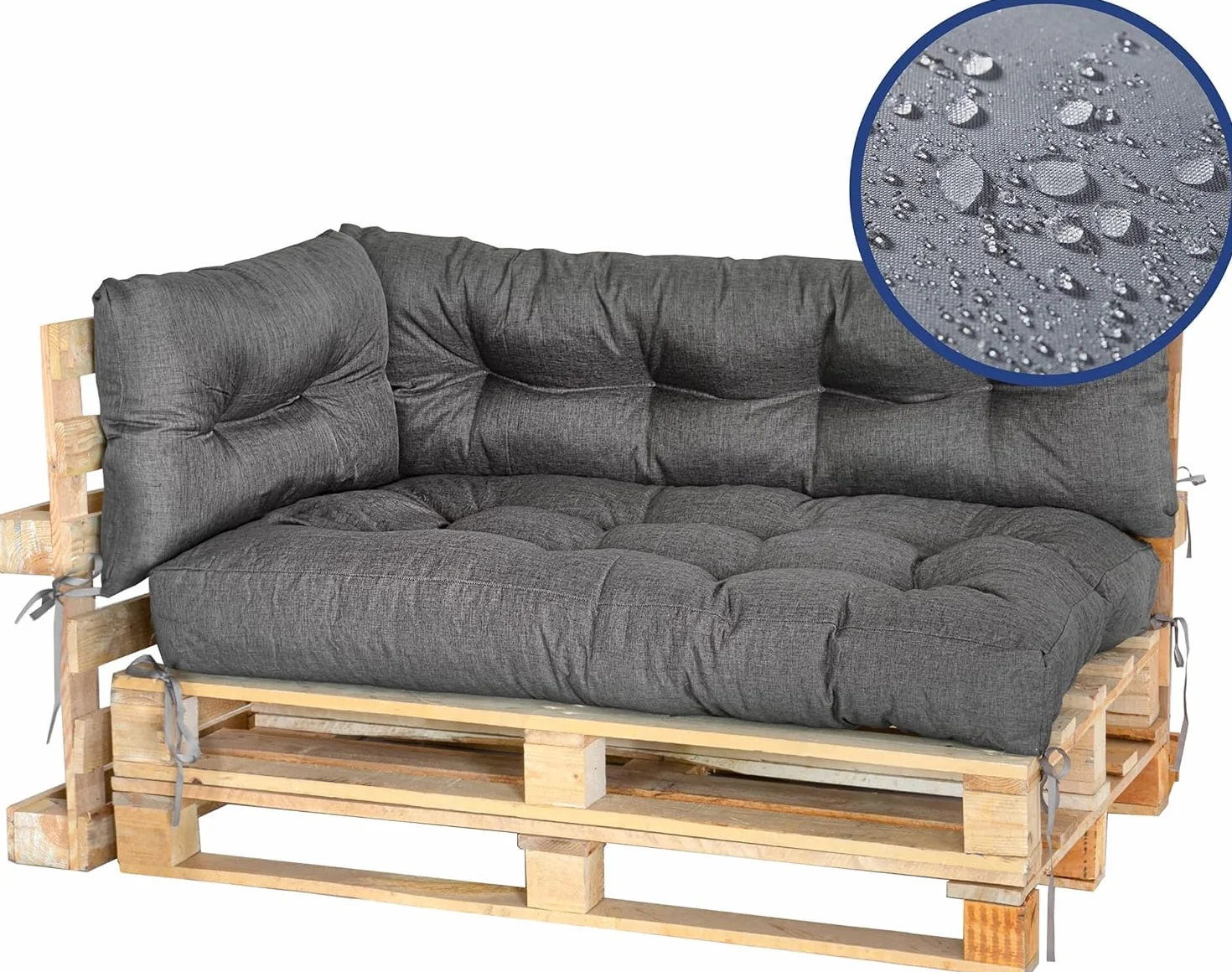 MKS Cuscino pallet Set di 3 impermeabile 120x80 120x40 60x40 cm con cinghie