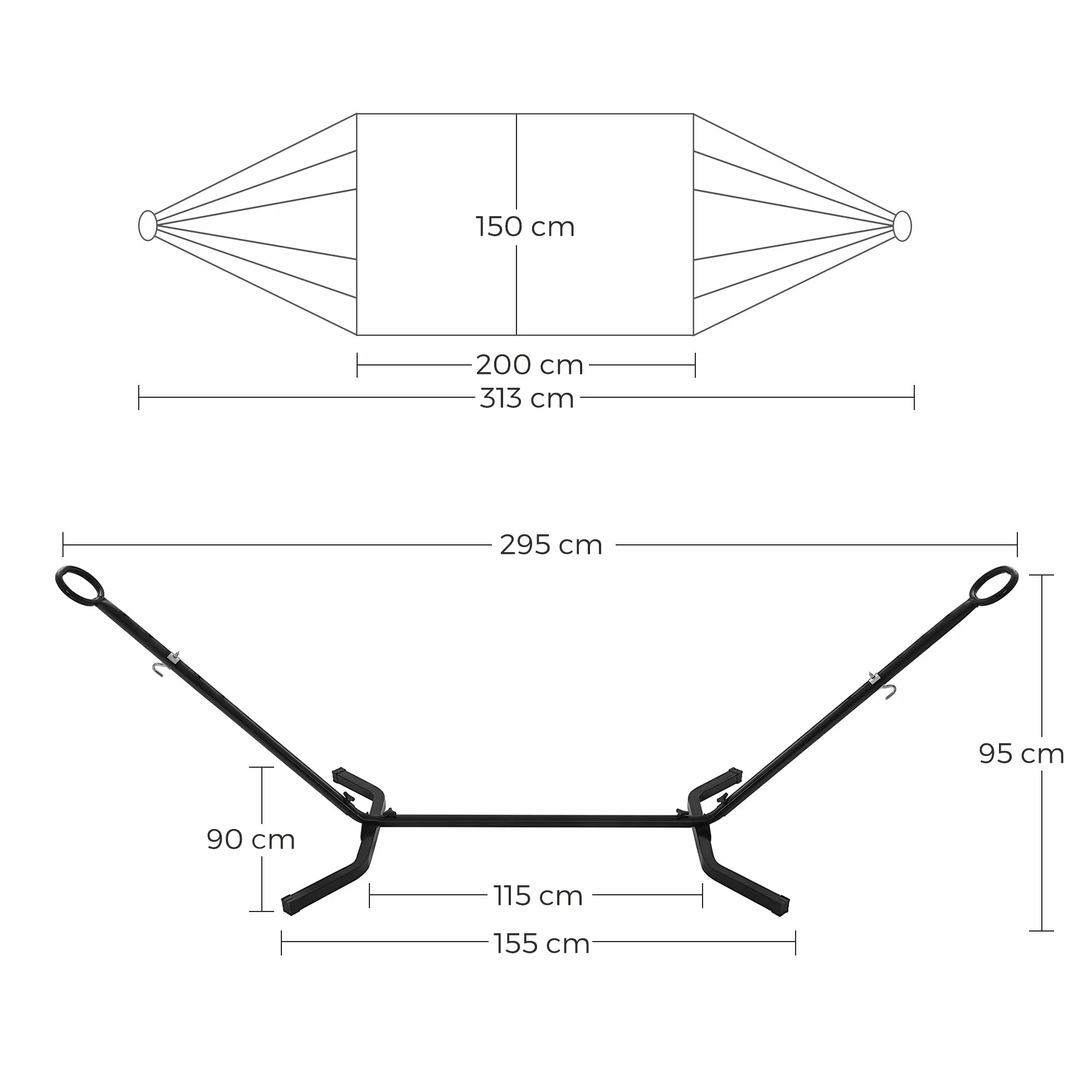 SONGMICS 210 x 150 cm Amaca con Stand Regolabile 5 Altezze, Capacità 240 kg, Metallo, Nero e Beige
