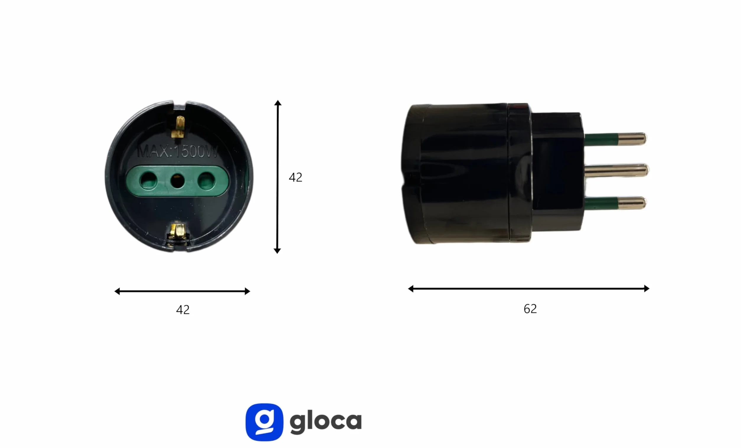 Set 3 Adattatori Presa Schuko 10A Con Spina 10A Nero Standard Italiano