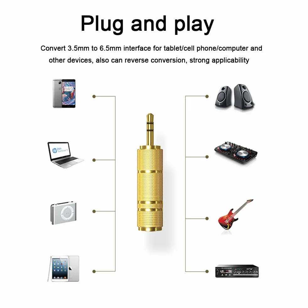 Adattatore Jack Stereo 6,35mm Maschio a 3,5mm Femmina per Chitarra Cuffie