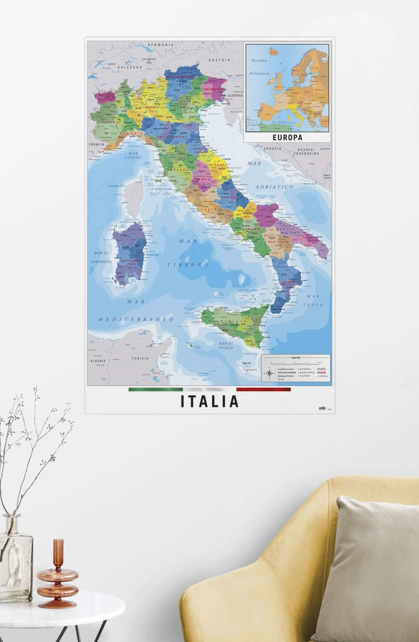 Grupo Erik Cartina Geografica Italia 61 x 91,5 cm Poster Da Parete Mappa Gigante