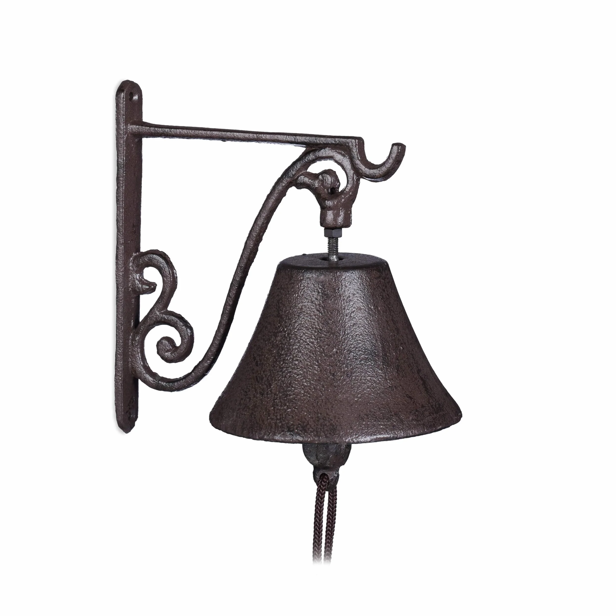 Relaxdays Campana per Porta in Ghisa Antica, Stile Rustico, a Parete da Ingresso, Deco da Giardino, Resistente, Marrone