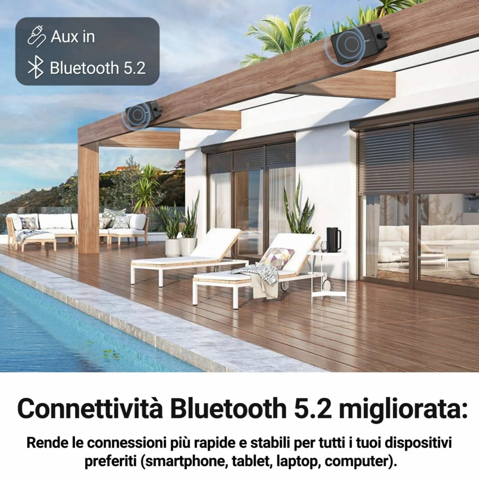 Inwa Cassa Bluetooth Esterno 400W Speaker Parete Attivo-Passivo Sistema Audio Stereo Wireless Impermeabile 2 Pezzi MZ622