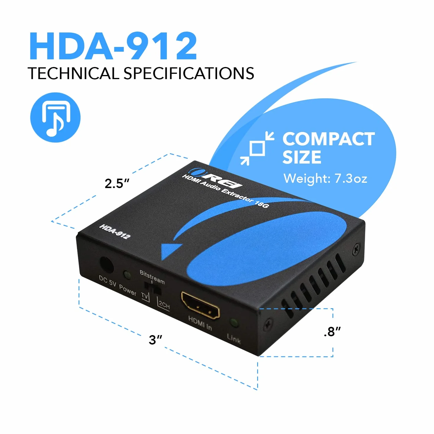 OREL Estrattore audio 4K HDMI 2.0 Audio Converter SPDIF 3.5mm HDCP 2.2 Dolby Digital DTS Passthrough CEC HDR Dolby Vision HDR10 HDA-912