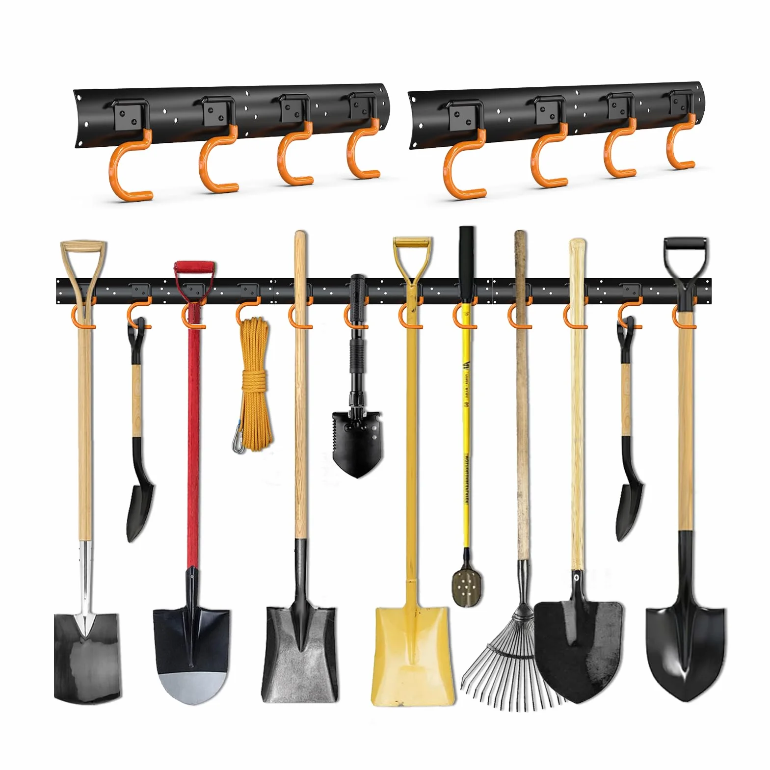 3-H Porta Attrezzi da Giardino 2x42cm, Porta Attrezzi da Parete Regolabile Acciaio Inox, Portascope Parete Impermeabile con 8 Ganci per Zappa, Rastrello, Vanga,Pala,Garage,Giardino(84cm/33.07inch)