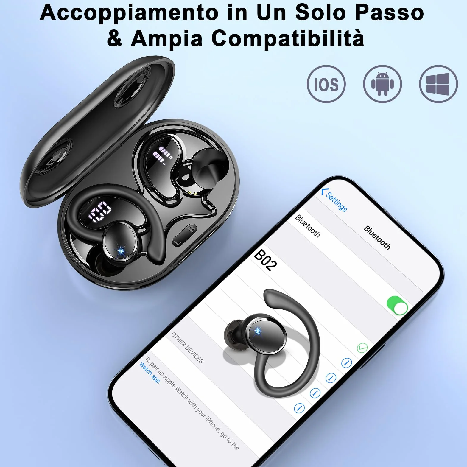 Cuffie Bluetooth Sport 5.4 HiFi Stereo 50 Ore Cancellazione Rumore Mic Ricarica Rapida USB-C IP7 Impermeabile Running