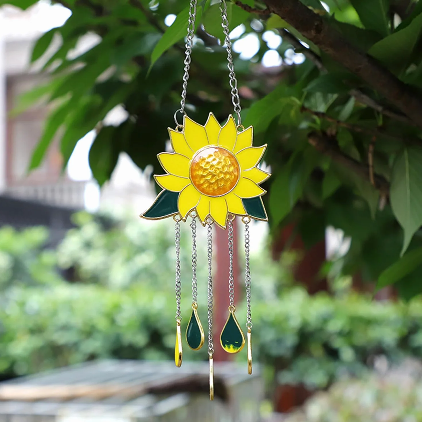 1 Pendente A Forma Di Girasole, Pendente Da Giardino, Pendente Da Esterno, Campanello A Vento Da Giardino, Pendente A Forma Di Girasole, Pendente Da Finestra