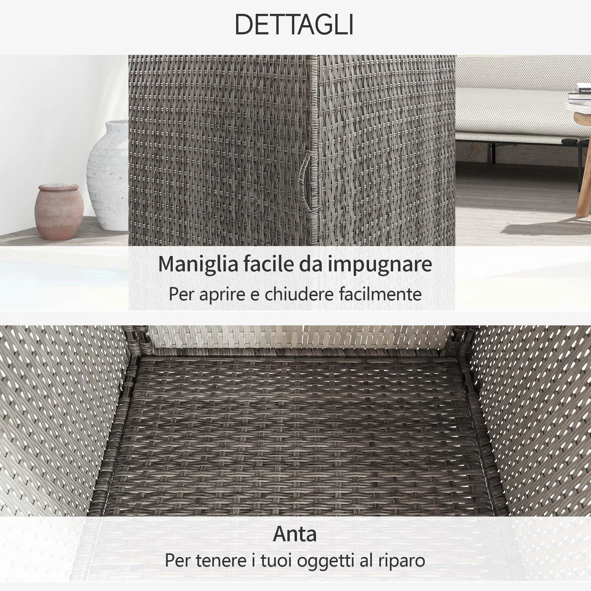 Outsunny Armadio da Esterno in Rattan PE 60x63x120cm Grigio
