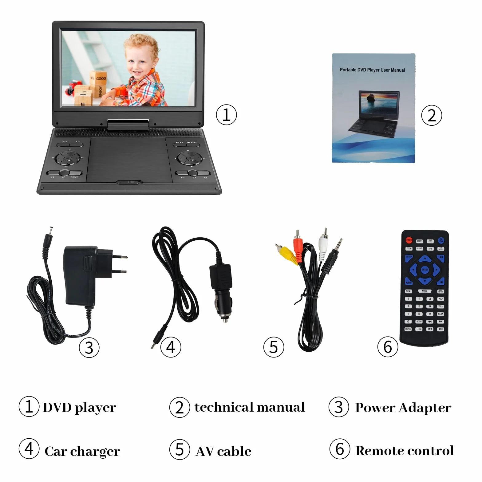 YOOHOO Lettore DVD portatile 14,9" schermo HD 12,1" batteria ricaricabile USB SD AV Sync TV proiettore nero