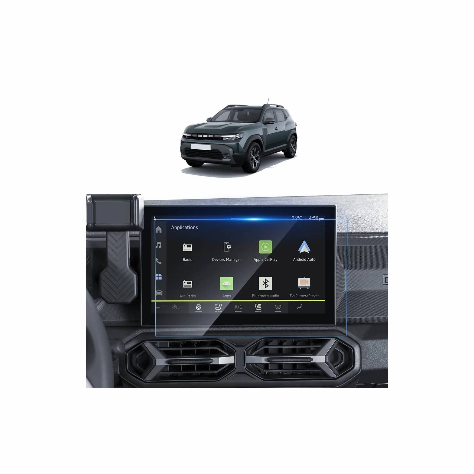 Pellicola protettiva per display Dacia Duster 3 2024-2026, vetro temperato 9H 10,1 cali