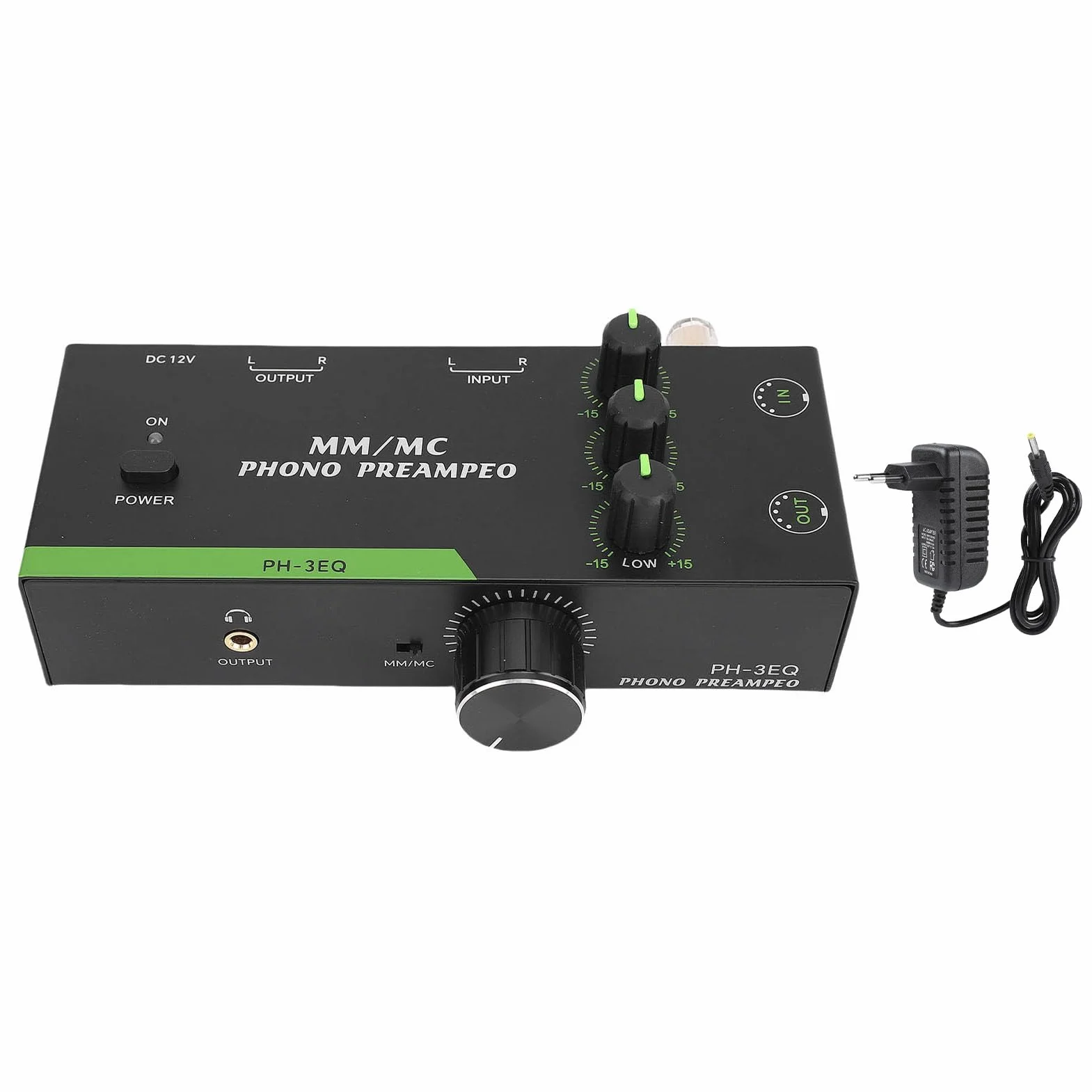 Keenso Preamplificatore Fono MM MC per Giradischi, Lega di Alluminio, Controllo Frequenza, Spina Europea