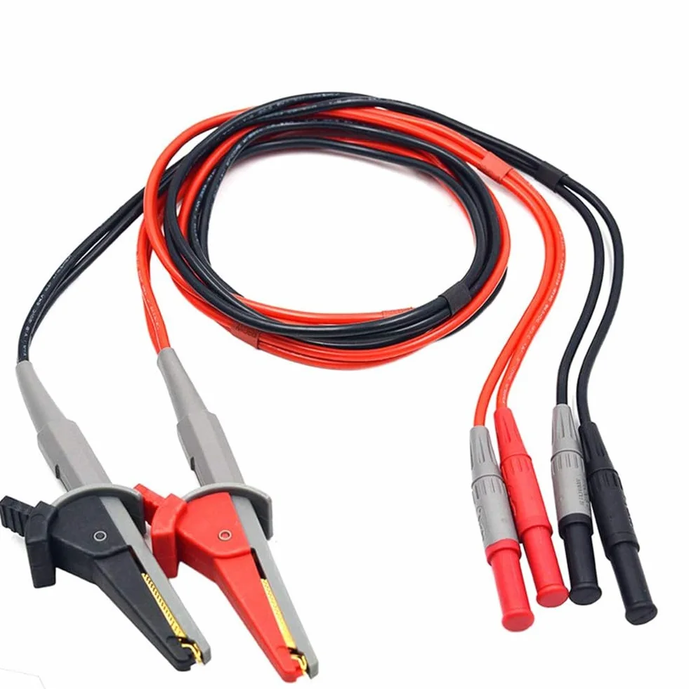 Kelvin Clip Test Batteria Resistenza Interna Misurazione LCR Cavo Silicone Jack 4mm Nero Rosso