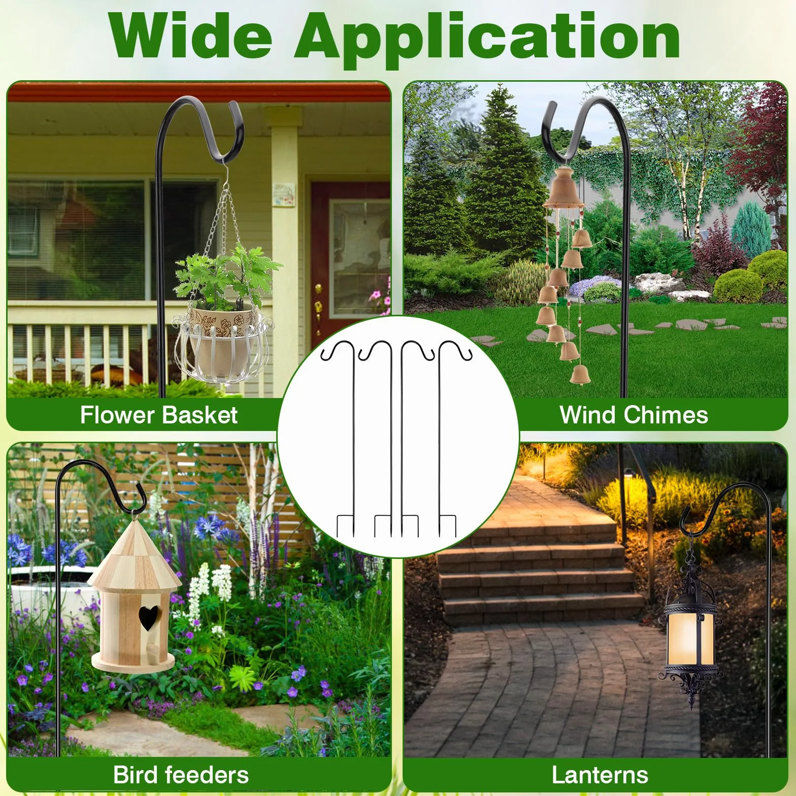 Ganci da Pastore da Giardino 81.5cm Regolabile in Metallo 4 Ganci 20cm Esterni