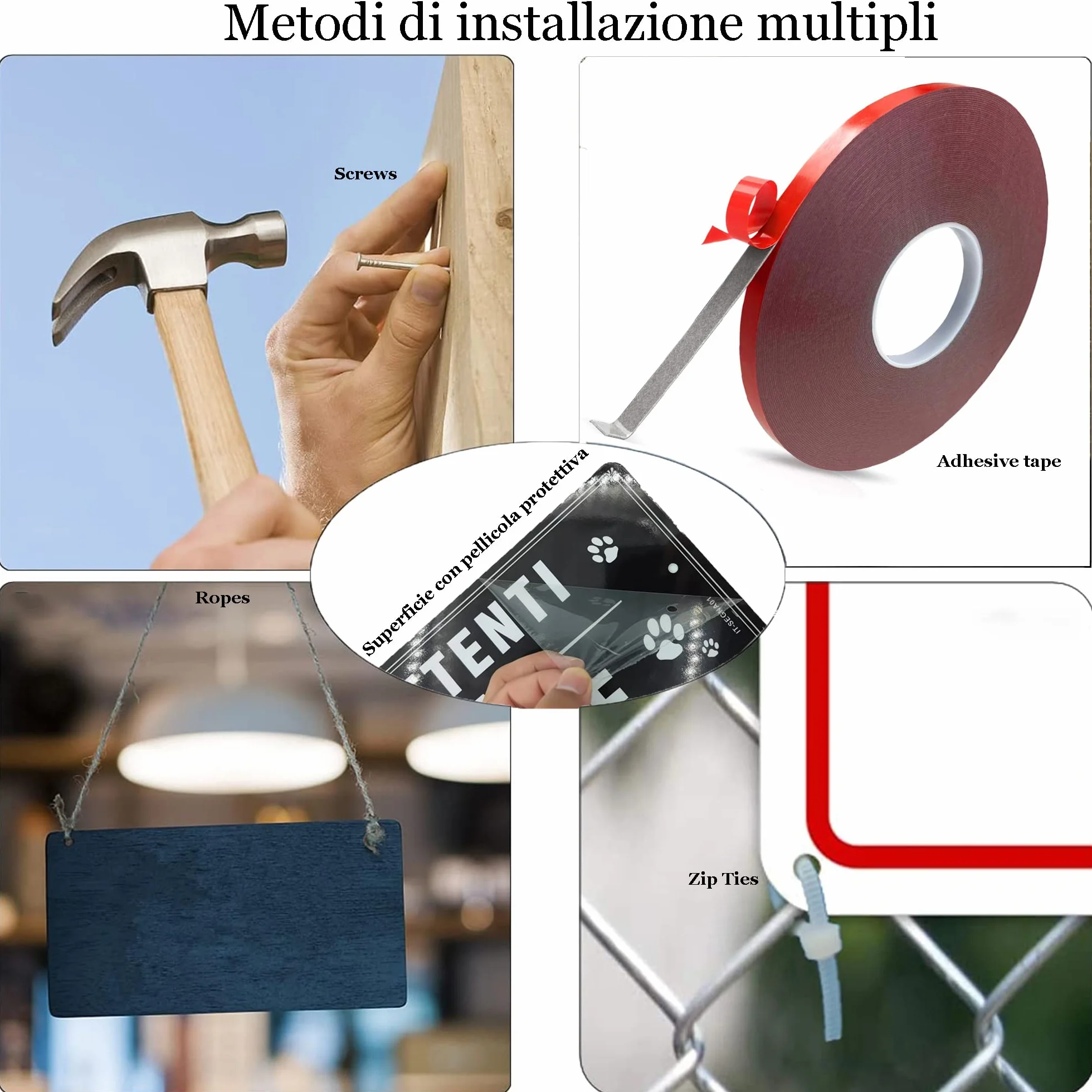 Cartello Attenti al Cane Metallo Riflettente 30×15cm - Attenti al Cane Alluminio Simpatico 2 Pezzi