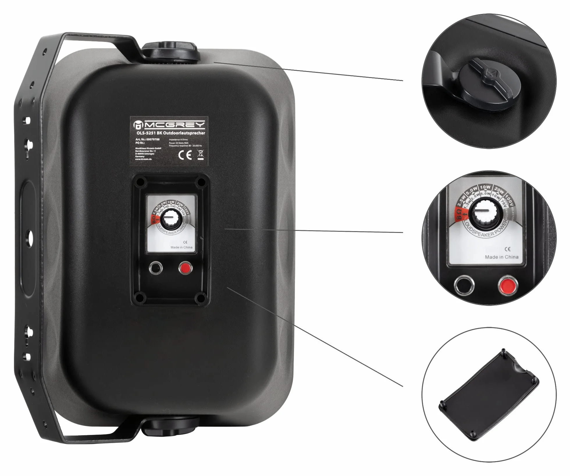 McGrey OLS-5251BK Altoparlante da esterno IP56 Impermeabile 50 Watt nero
